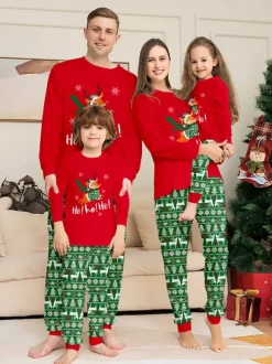 Red Green Reindeer Fair Isle Print Family Christmas Pajamas 2026