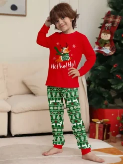 Red Green Reindeer Fair Isle Print Family Christmas Pajamas 2026