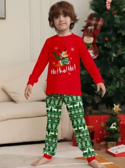 Red Green Reindeer Fair Isle Print Family Christmas Pajamas 2026