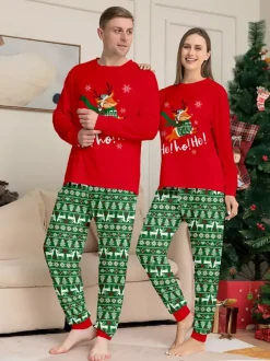Red Green Reindeer Fair Isle Print Family Christmas Pajamas 2026