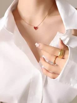 Red Heart Pendant Necklace For Women 2026