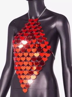Red Heart-Shaped Acrylic Club Top For Women 2026