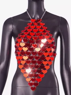 Red Heart-Shaped Acrylic Club Top For Women 2026