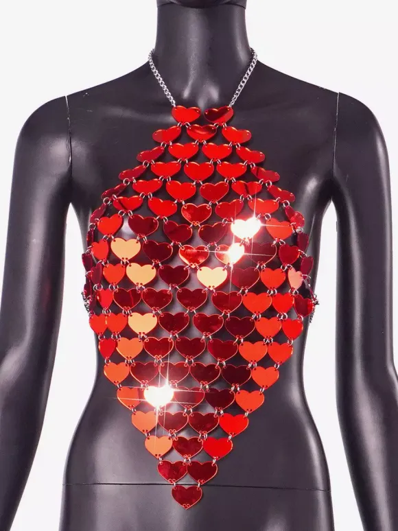 Red Heart-Shaped Acrylic Club Top For Women 2026