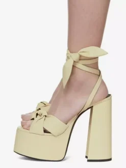 Red High Heel Sandals Platform Knotted Lace Up Chunky Heel Sandals