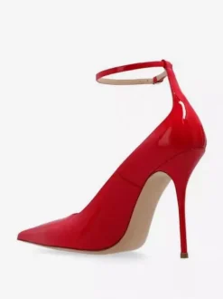 Red High Heels Pointed Toe Ankle Strap Stiletto Heel Pumps