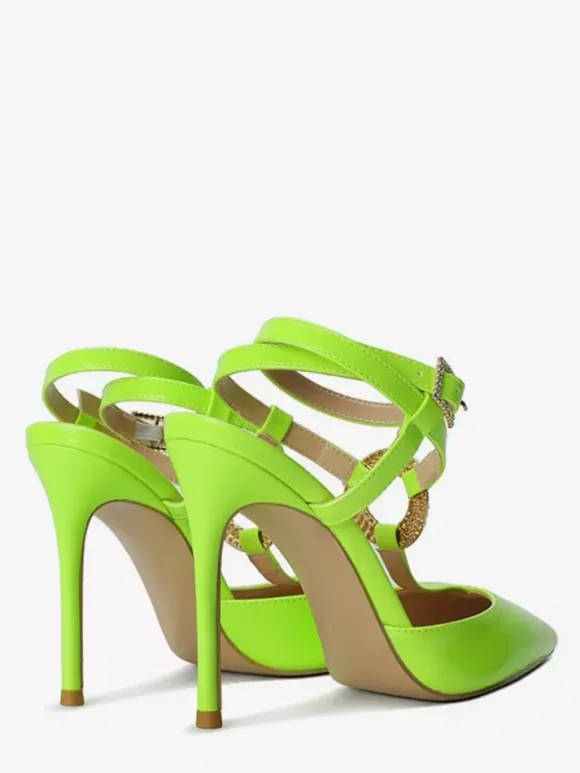 Red High Heels Pointed Toe Rhinestones Strappy Pumps For Women
