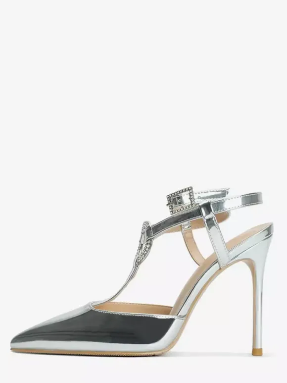 Red High Heels Pointed Toe Rhinestones Strappy Pumps For Women