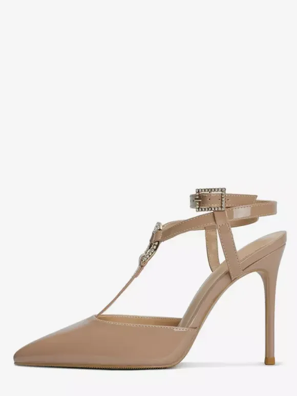 Red High Heels Pointed Toe Rhinestones Strappy Pumps For Women