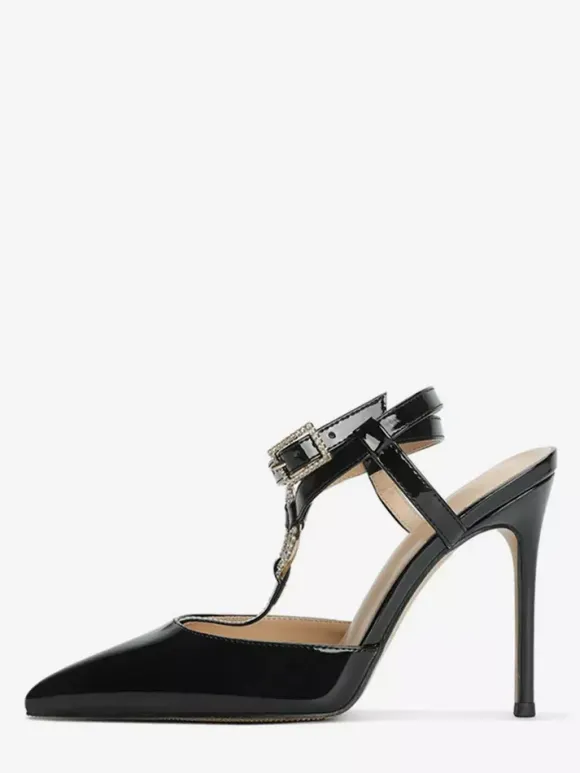 Red High Heels Pointed Toe Rhinestones Strappy Pumps For Women