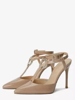 Red High Heels Pointed Toe Rhinestones Strappy Pumps For Women