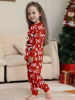 Red Ho Ho Ho Santa Print Family Christmas Pajamas Matching Set 2026