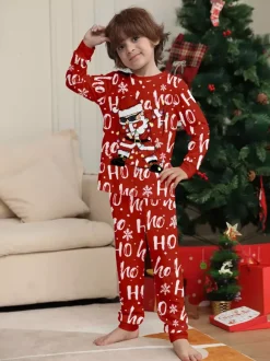 Red Ho Ho Ho Santa Print Family Christmas Pajamas Matching Set 2026