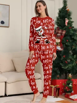 Red Ho Ho Ho Santa Print Family Christmas Pajamas Matching Set 2026