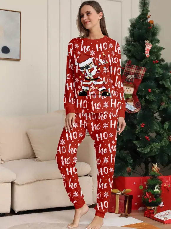 Red Ho Ho Ho Santa Print Family Christmas Pajamas Matching Set 2026