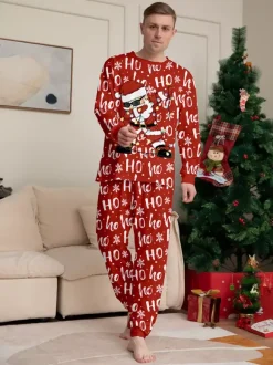 Red Ho Ho Ho Santa Print Family Christmas Pajamas Matching Set 2026