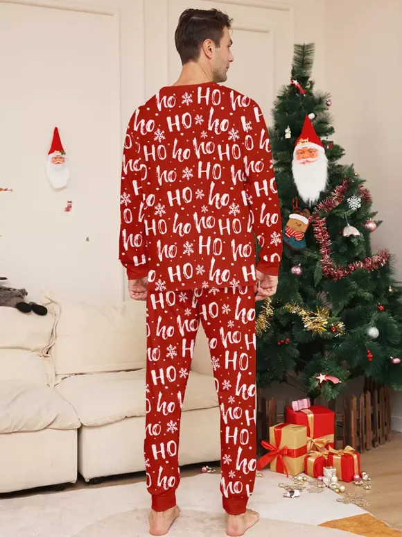 Red Ho Ho Ho Santa Print Family Christmas Pajamas Matching Set 2026
