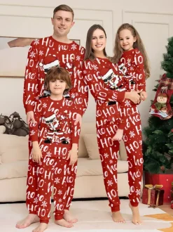 Red Ho Ho Ho Santa Print Family Christmas Pajamas Matching Set 2026