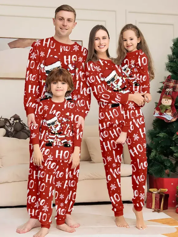 Red Ho Ho Ho Santa Print Family Christmas Pajamas Matching Set 2026