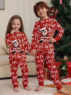 Red Ho Ho Ho Santa Print Family Christmas Pajamas Matching Set 2026