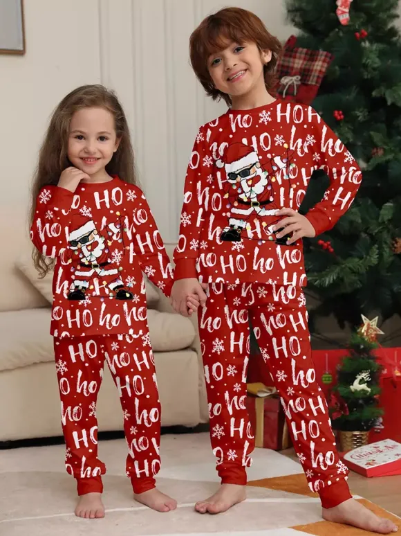 Red Ho Ho Ho Santa Print Family Christmas Pajamas Matching Set 2026