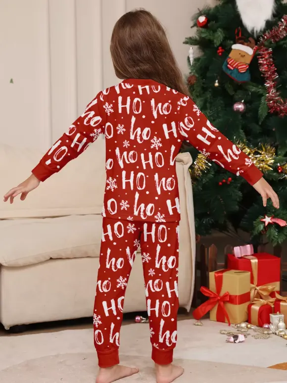 Red Ho Ho Ho Santa Print Family Christmas Pajamas Matching Set 2026