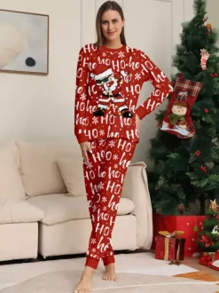 Red Ho Ho Ho Santa Print Family Christmas Pajamas Matching Set 2026