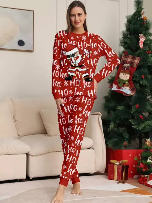 Red Ho Ho Ho Santa Print Family Christmas Pajamas Matching Set 2026