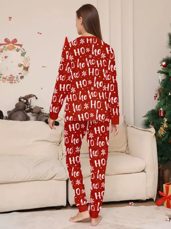 Red Ho Ho Ho Santa Print Family Christmas Pajamas Matching Set 2026