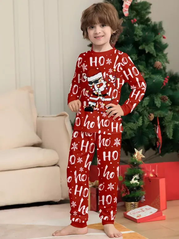 Red Ho Ho Ho Santa Print Family Christmas Pajamas Matching Set 2026