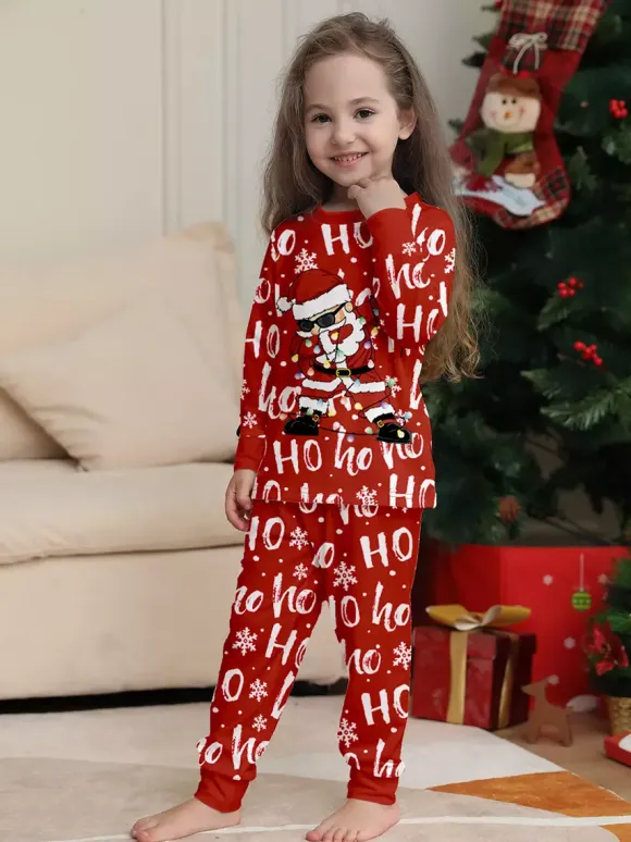 Red Ho Ho Ho Santa Print Family Christmas Pajamas Matching Set 2026