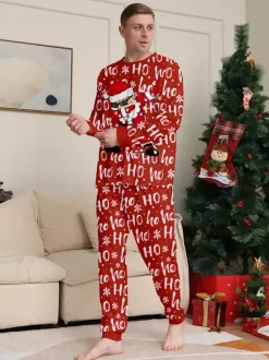 Red Ho Ho Ho Santa Print Family Christmas Pajamas Matching Set 2026