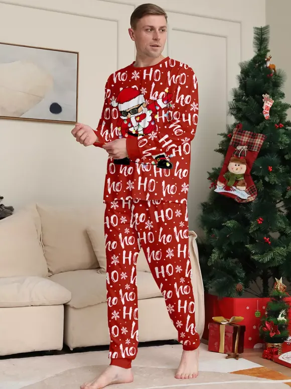 Red Ho Ho Ho Santa Print Family Christmas Pajamas Matching Set 2026