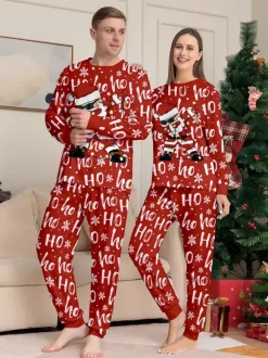 Red Ho Ho Ho Santa Print Family Christmas Pajamas Matching Set 2026