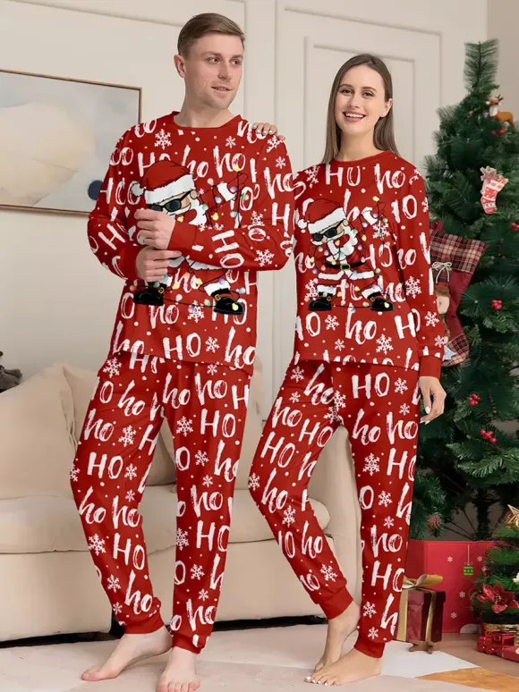 Red Ho Ho Ho Santa Print Family Christmas Pajamas Matching Set 2026