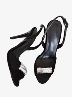 Red Prom Party Shoes Velvet Open Toe Beaded Slingback High Heel Sandals