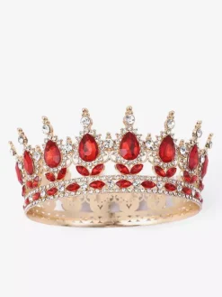 Red Retro Headwear Crown Tiaras Vintage Alloy Rhinestone Princess Queen Accessory