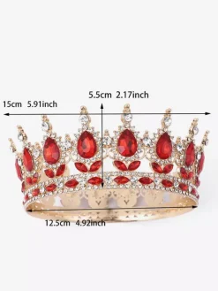 Red Retro Headwear Crown Tiaras Vintage Alloy Rhinestone Princess Queen Accessory