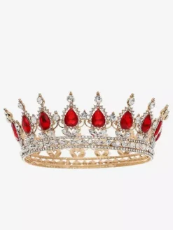 Red Retro Headwear Crown Tiaras Vintage Alloy Rhinestone Princess Queen Accessory