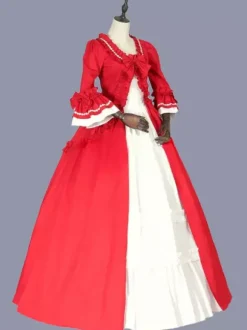 Red Retro Tudor Dress Costumes Women's Bows Polyester Marie Antoinette Costume Tunic Dress Retro Masquerade Ball Gown