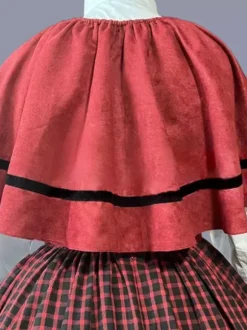 Red Retro Tudor Dress Costumes Women's Plaid Ruffles Polyester Marie Antoinette Costume Tunic Dress Cloak Retro Party Prom Dress Burgundy