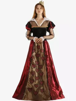 Red Retro Tudor Dress Costumes Women's Polyester Dress Dress Retro Marie Antoinette Costume Party Prom Dress Burgundy