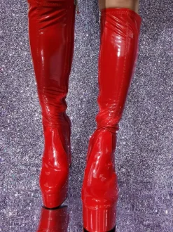 Red Sexy Boots Platform Patent PU Upper Chunky Heel Unisex GO GO Boots