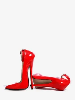 Red Sexy Pumps 6.3" High Heel Patent Ankle Straps Pumps