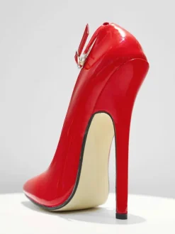 Red Sexy Pumps 6.3" High Heel Patent Ankle Straps Pumps