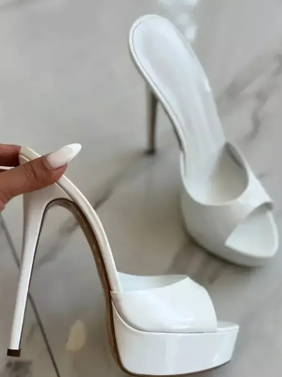 Red Sexy Sandal Slippers Platform Peep Toe High Heel Slides