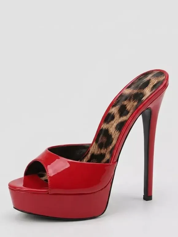 Red Sexy Sandal Slippers Platform Peep Toe High Heel Slides