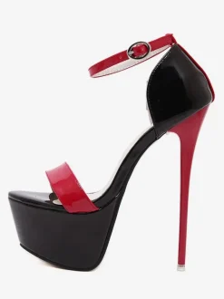Red Sexy Shoes Platform Open Toe Sky High Ankle Strap Sandal Shoes High Heel Sandals