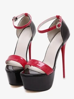 Red Sexy Shoes Platform Open Toe Sky High Ankle Strap Sandal Shoes High Heel Sandals