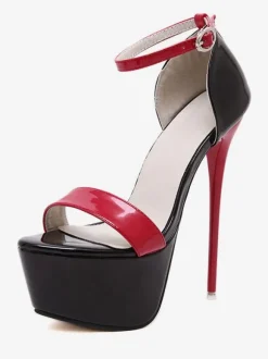 Red Sexy Shoes Platform Open Toe Sky High Ankle Strap Sandal Shoes High Heel Sandals
